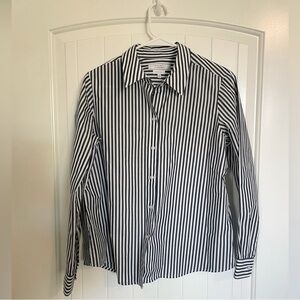 Foxcroft for Appleseeds blue and white striped button up top size 10 Pet…